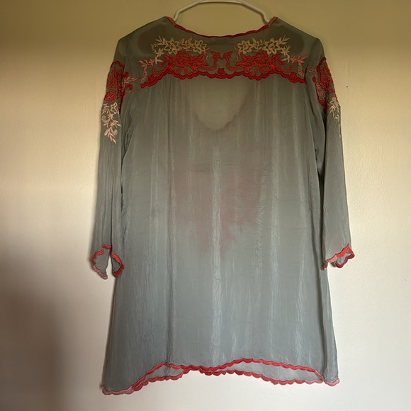 Johnny Was Gray Pink & Red Embroidered Blouse - Picture 2 of 7